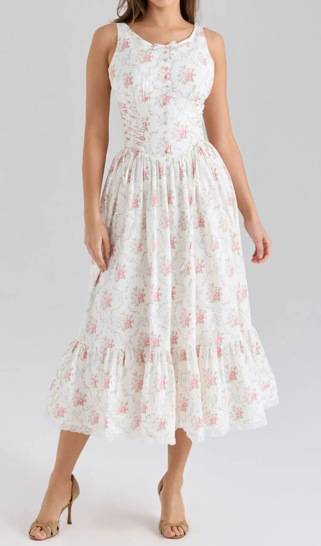 Haruhi Sleeveless Floral Midi Dress Flowering Girl