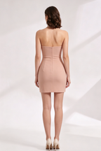 Nude Mesh Sheath Dress with Silver Metallic Tiles and Black Bow Flowering Girl