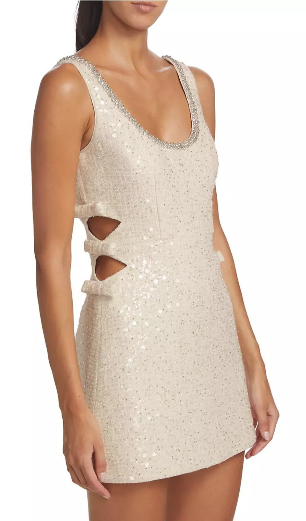 Ayaan Ivory Boucle Cutout Mini Dress Flowering Girl