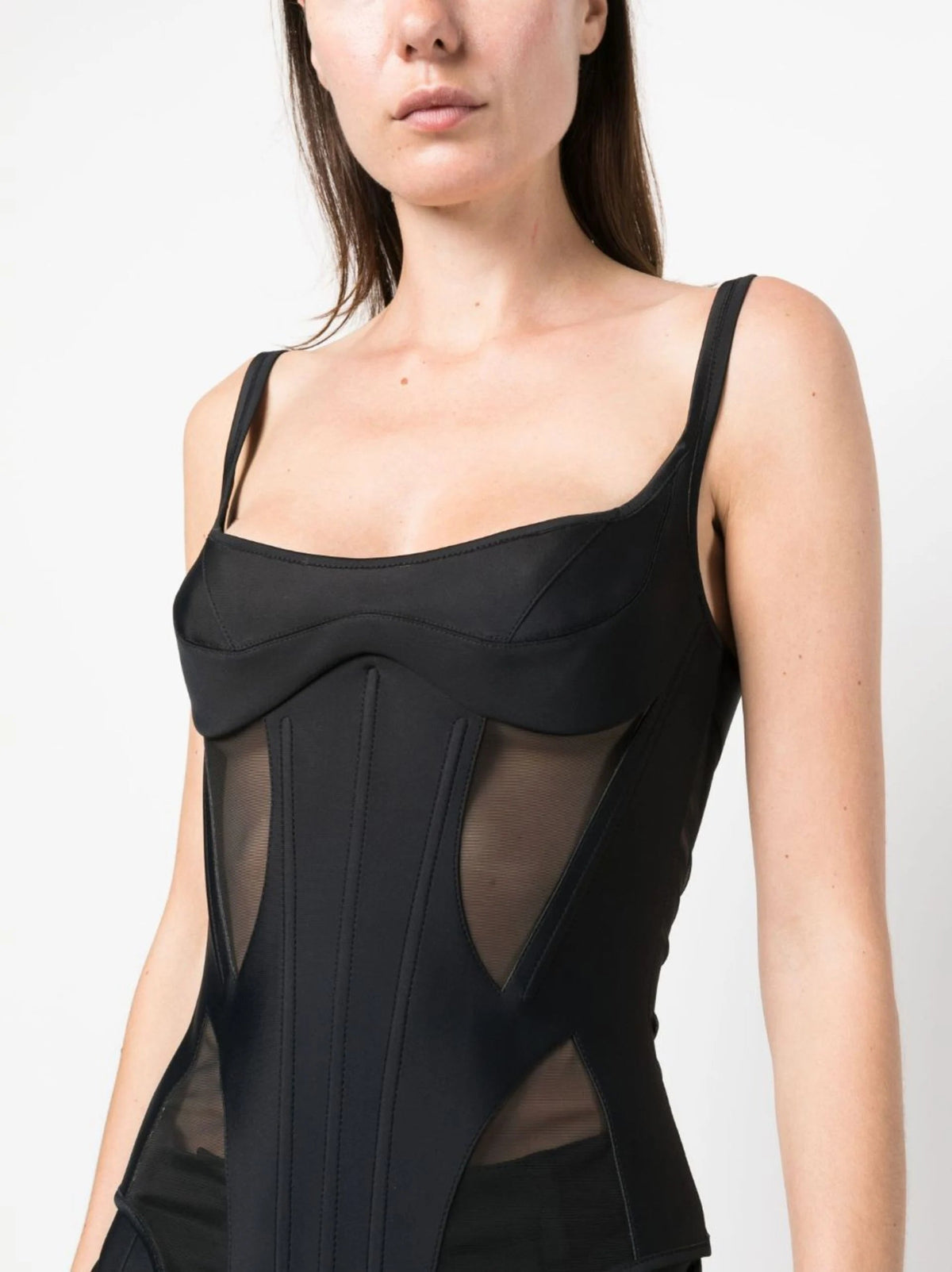 BLACK ILLUSION BONDED PANELLED CORSET TOP Flowering Girl