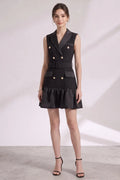 Black Matte Suiting Crepe Tailored Bodice with Flared Ruffled Hem Blazer Dress Flowering Girl