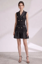 Black Matte Suiting Crepe Tailored Bodice with Flared Ruffled Hem Blazer Dress Flowering Girl