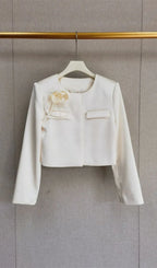 Cream 3D Flower Satin Jacket Flowering Girl
