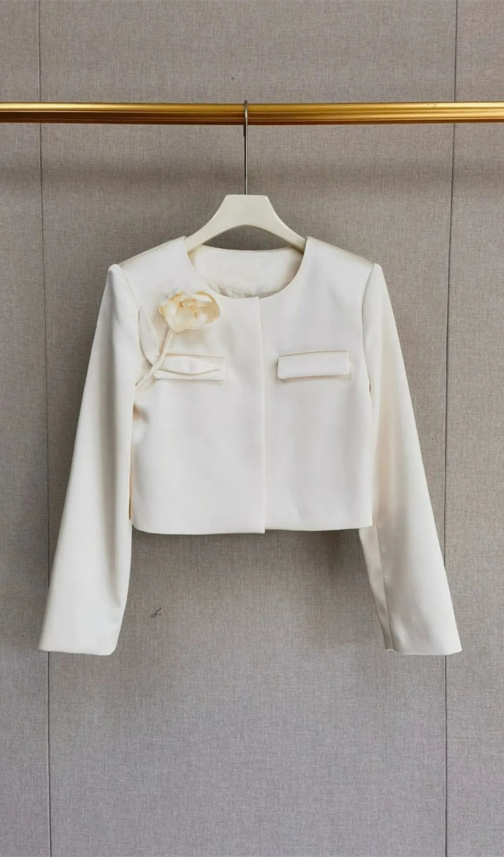 Cream 3D Flower Satin Jacket Flowering Girl