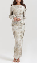 Printed Long Sleeve Midi Dress