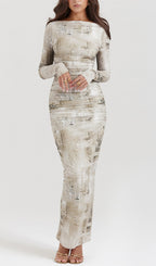 Printed Long Sleeve Midi Dress