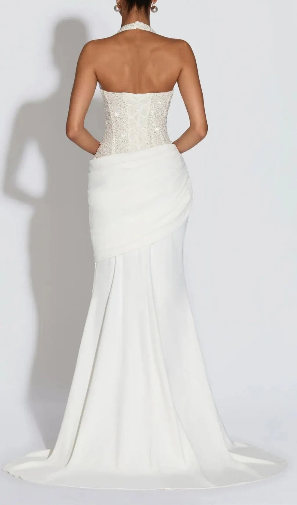 Anisij White Halterneck Sequin Maxi Dress Flowering Girl