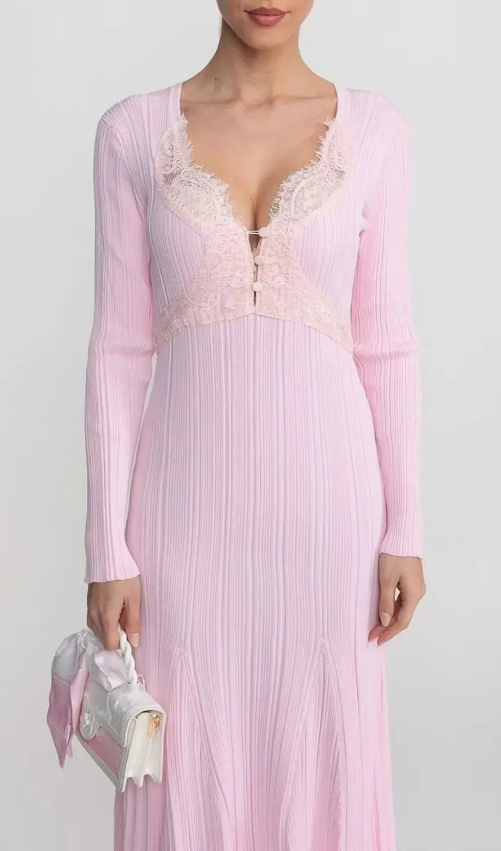 Apphia Pink Contrast Lace Knit Midi Dress Flowering Girl