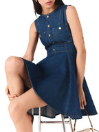 Risunim Flared Mini Denim Dress Flowering Girl