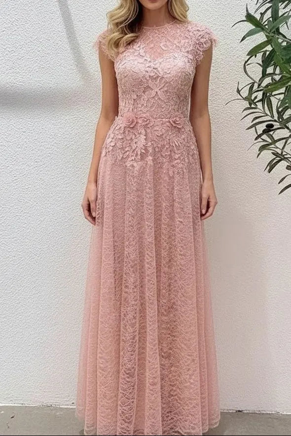 Jennifer Lace Flower Embellished Maxi Dress In Pink Flowering Girl