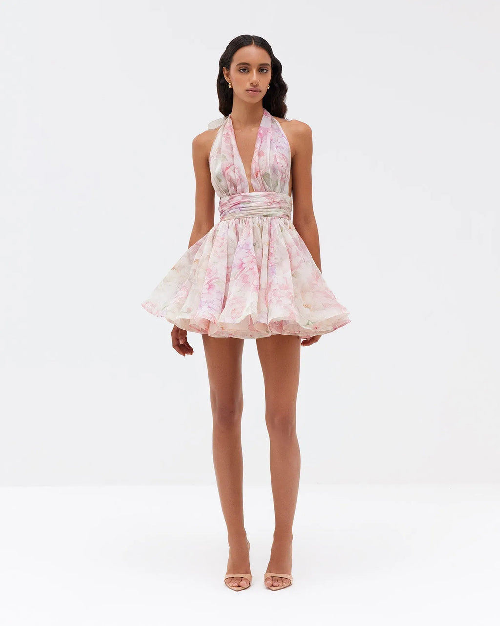 Murray Floral Print Halter Backless Mini Dress - Pink Flowering Girl