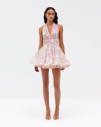 Murray Floral Print Halter Backless Mini Dress - Pink Flowering Girl