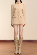 Molly Square Neck Long Sleeve Mini Blazer Dress In Khaki Flowering Girl