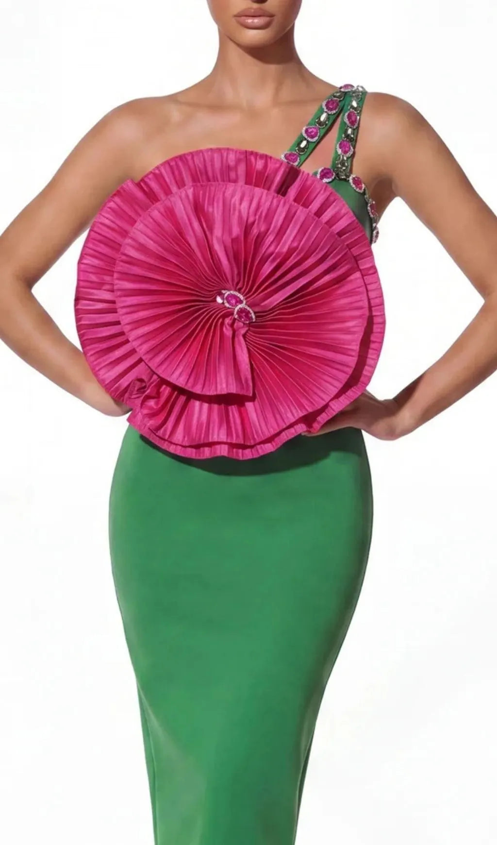 Helioric One Shoulder Flower Crystal Midi Dress Flowering Girl