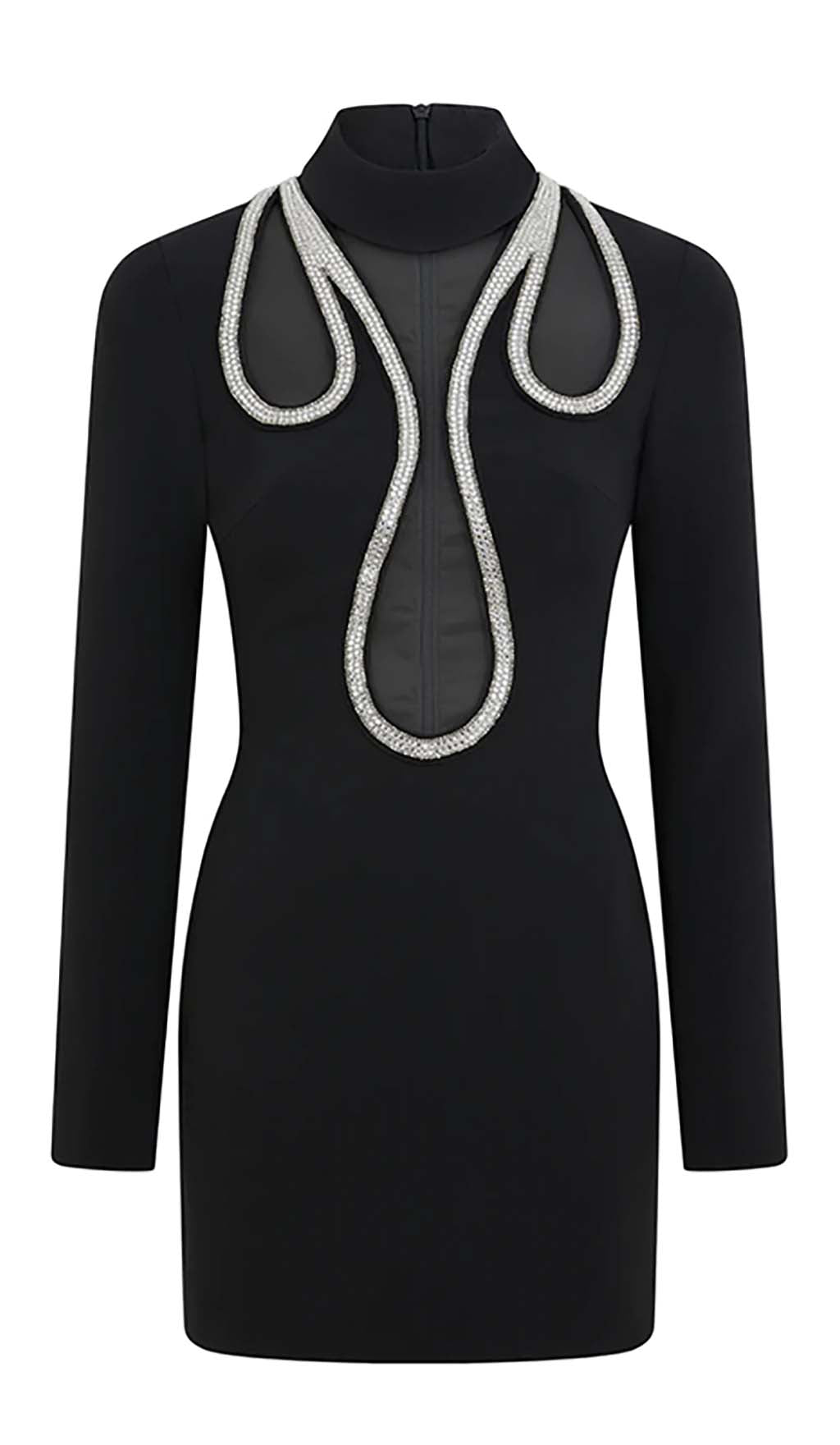Crystal-Embellished Flame Mini Dress In Black Flowering Girl