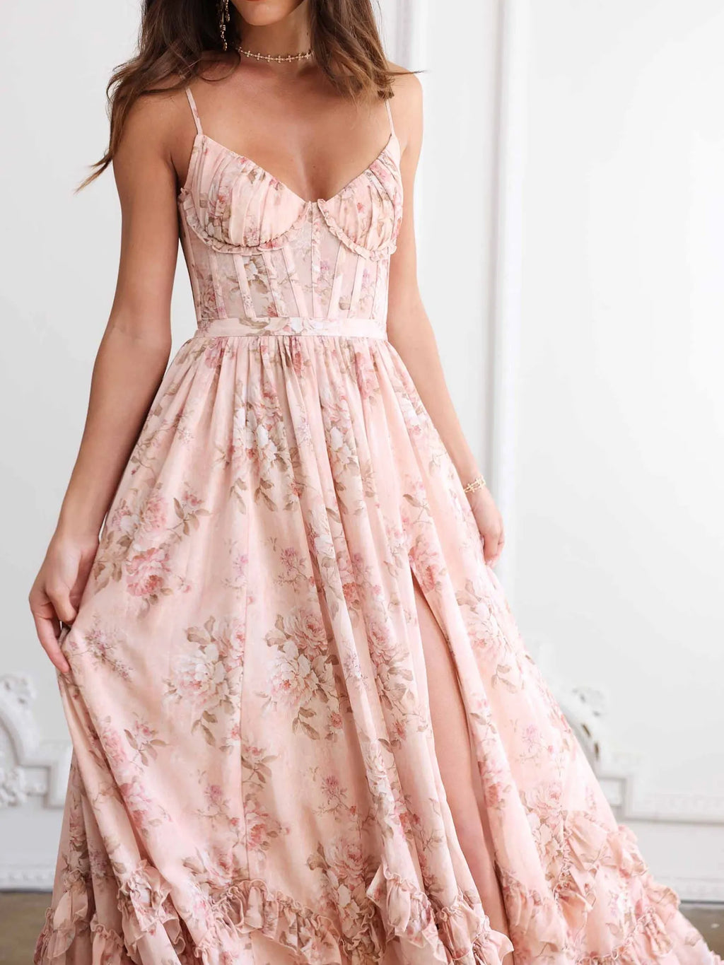 Floral Frill Split Maxi Dress Flowering Girl