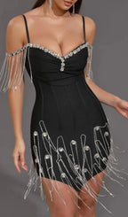 Jersey Diamante Tassel Bandage Mini Dress Flowering Girl