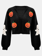 Halloween Pumpkin Ghost Patch Cropped Cardigan Flowering Girl