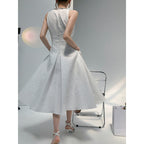 Ava Rhinestone Sleeveless Full Skirt Dress-White Flowering Girl