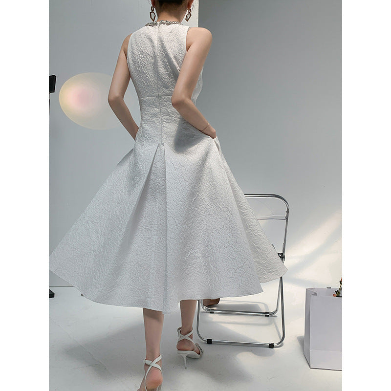 Ava Rhinestone Sleeveless Full Skirt Dress-White Flowering Girl