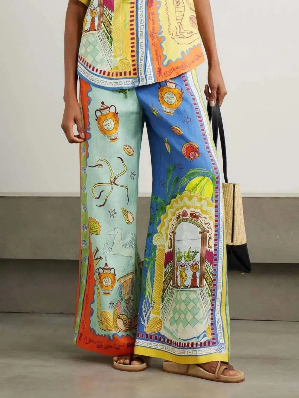 Summer Fantasy Print Short Sleeve Loose Top and Pants Set Flowering Girl