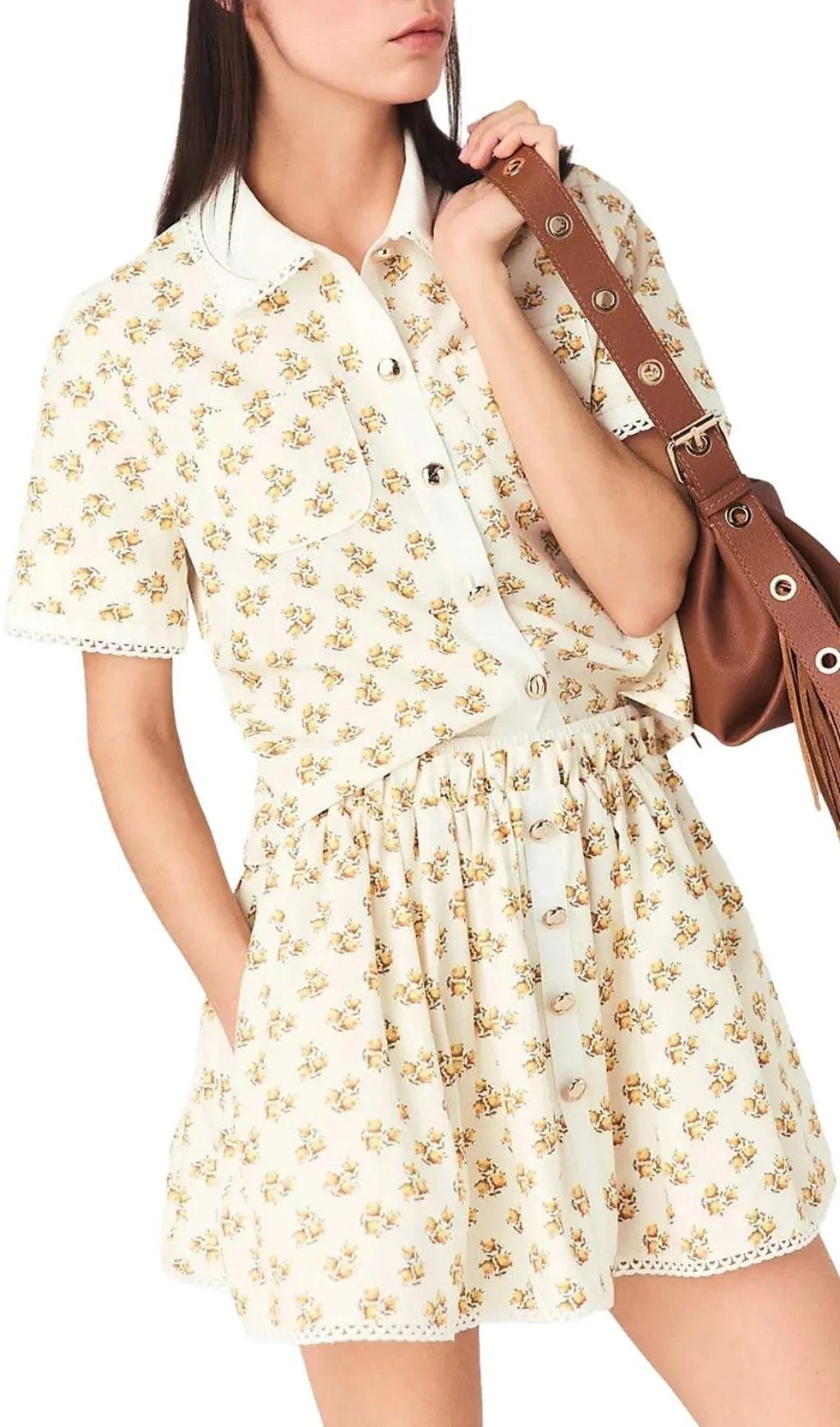 Printed Croquet Trim Shirt Flowering Girl