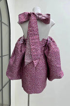 Jacquard Rose Pink Halterneck Mini Dress Flowering Girl