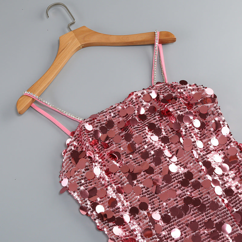 Virginia Strappy Sequin Embellished Mini Dress In Pink Flowering Girl
