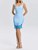 Grimrics Fringe Crystal Mini Dress Flowering Girl