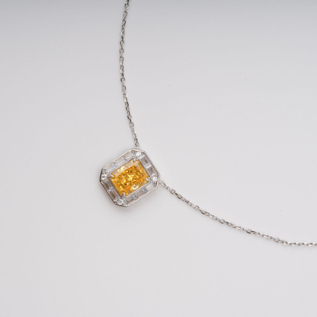 Eini Yellow Square Gemstone Pendant Sterling Silver Necklace Flowering Girl