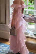 Off Shoulder Ruffled Layer Chiffon Maxi Evening Dress Flowering Girl