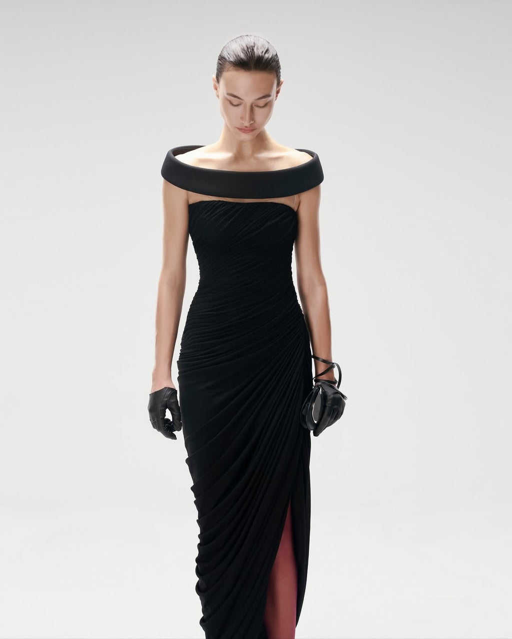 Lola Black Off-Shoulder Asymmetrical-Draped High Slit Maxi Dress Flowering Girl
