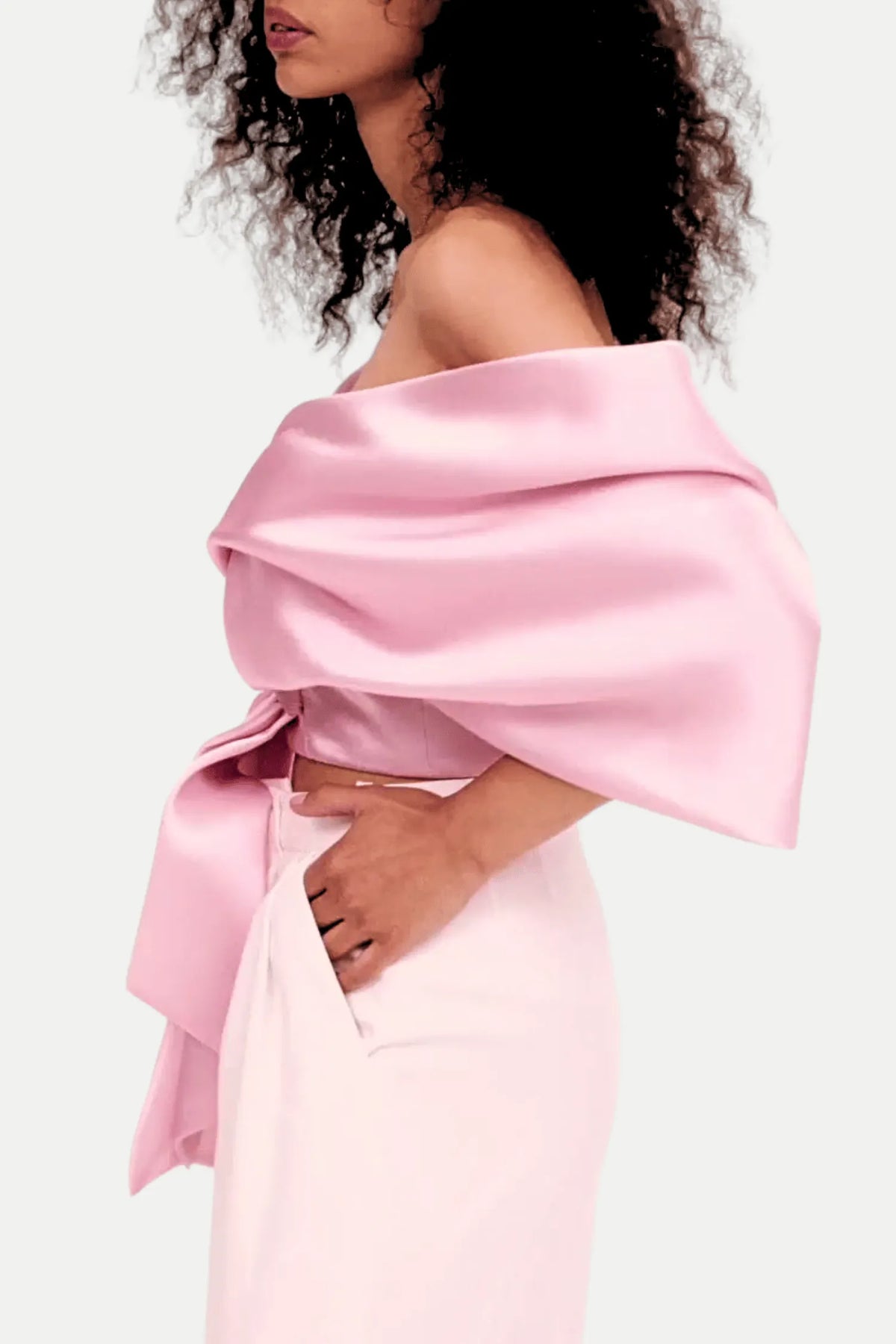 Samira Bow Cross Off Shoulder Satin Top Flowering Girl