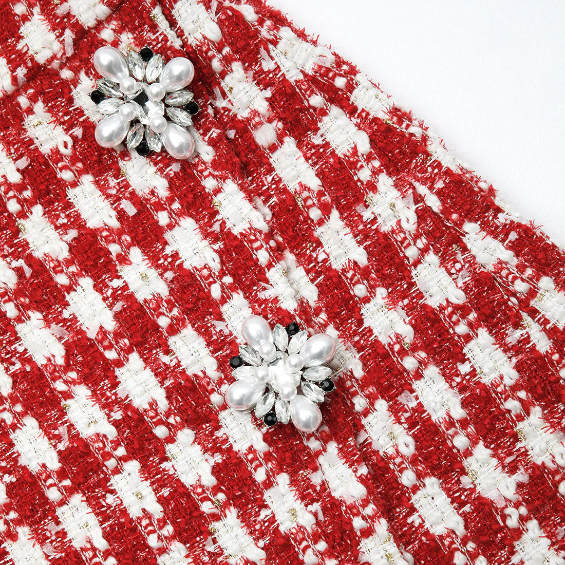 RED CHECK BOUCLE MINI DRESS Flowering Girl