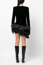 Solid Velvet Long Sleeve Ruffle Mini Dress Flowering Girl