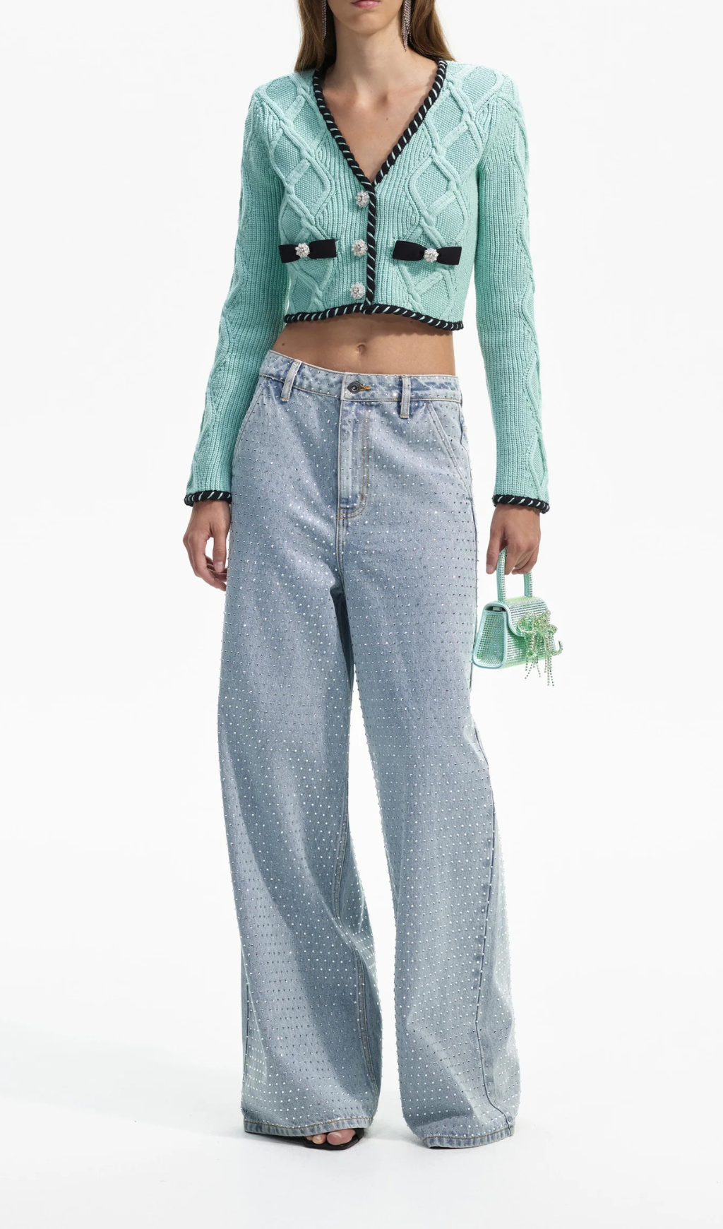 MINT CABLE KNIT CROPPED CARDIGAN Flowering Girl