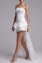Strapless Textured Corset High Low Ruffle Mini Dress Flowering Girl