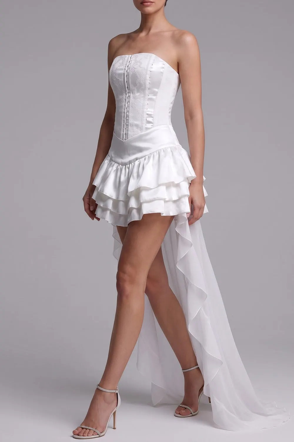 Strapless Textured Corset High Low Ruffle Mini Dress Flowering Girl