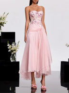 Haruna Strapless Embroidered Midi Dress Flowering Girl