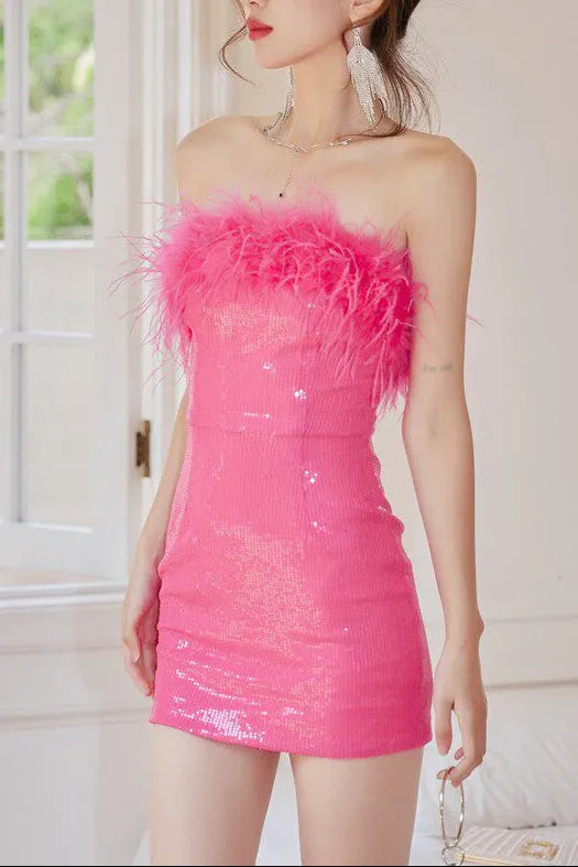 Dolores Feather Sequin Strapless Mini Dress Flowering Girl