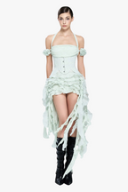 elva halter three-dimensional flower irregular tassel mini dress in mint Flowering Girl