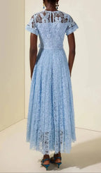 Selena Lace Butterfly Pleated Midi Dress - Blue Flowering Girl