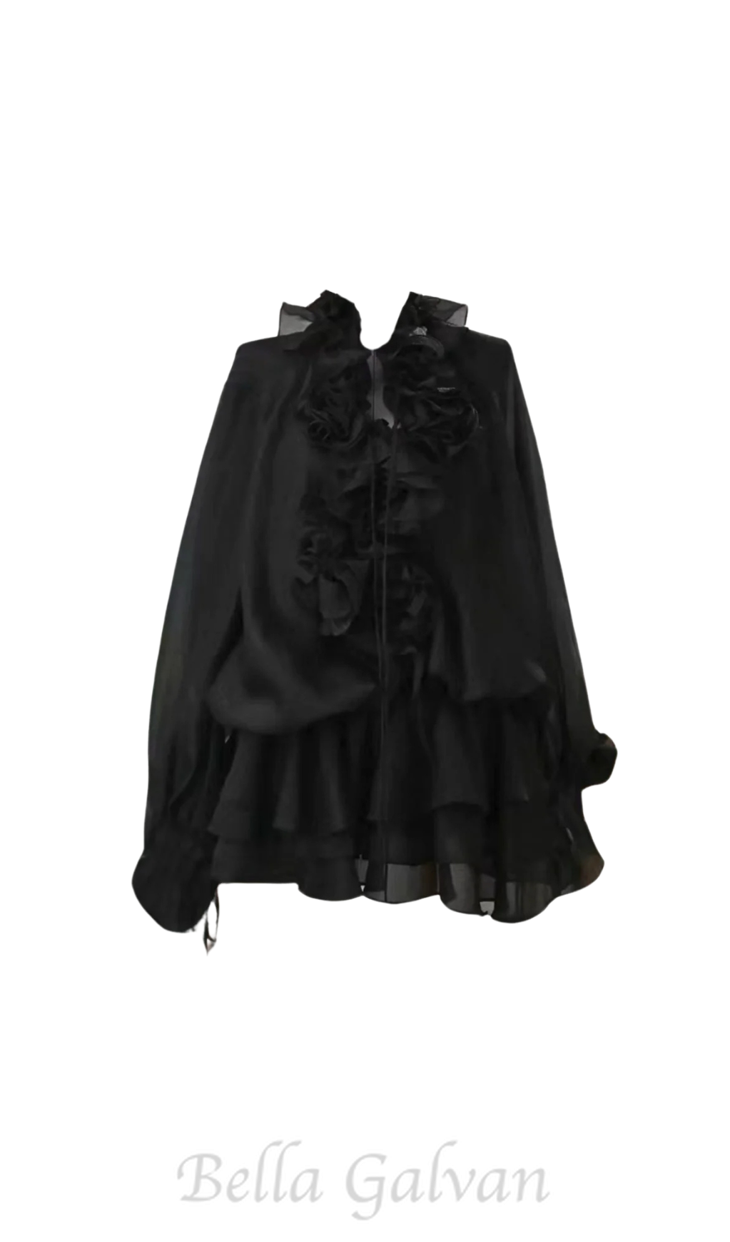 Jaketta Flower Ruffle Mini Dress In Black Flowering Girl