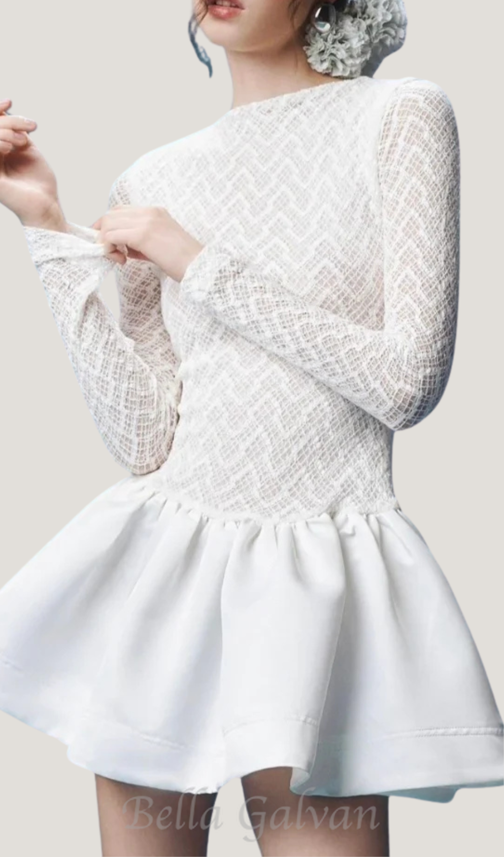 Lace Patchwork Puff Mini Dress in white Flowering Girl