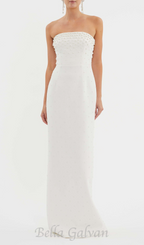 pearl-embellished strapless gown in white Flowering Girl