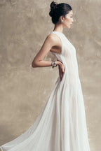 Sleeveless Lace Crochet Maxi Dress In White Flowering Girl