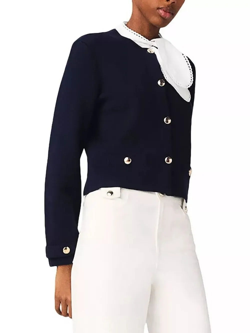 Detachable Embroidered Collar Cardigan Flowering Girl