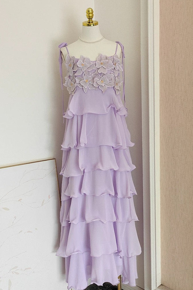 stacey sequined 3d-petal tiered maxi dress in purple Flowering Girl