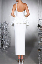 White Bodycon Midi Dress Bandage Elastic Sling With Handmade Flower Flowering Girl