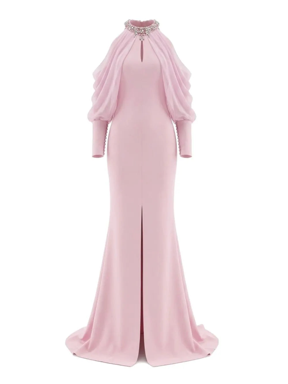 Halter Crystal Draped Maxi Dress Flowering Girl